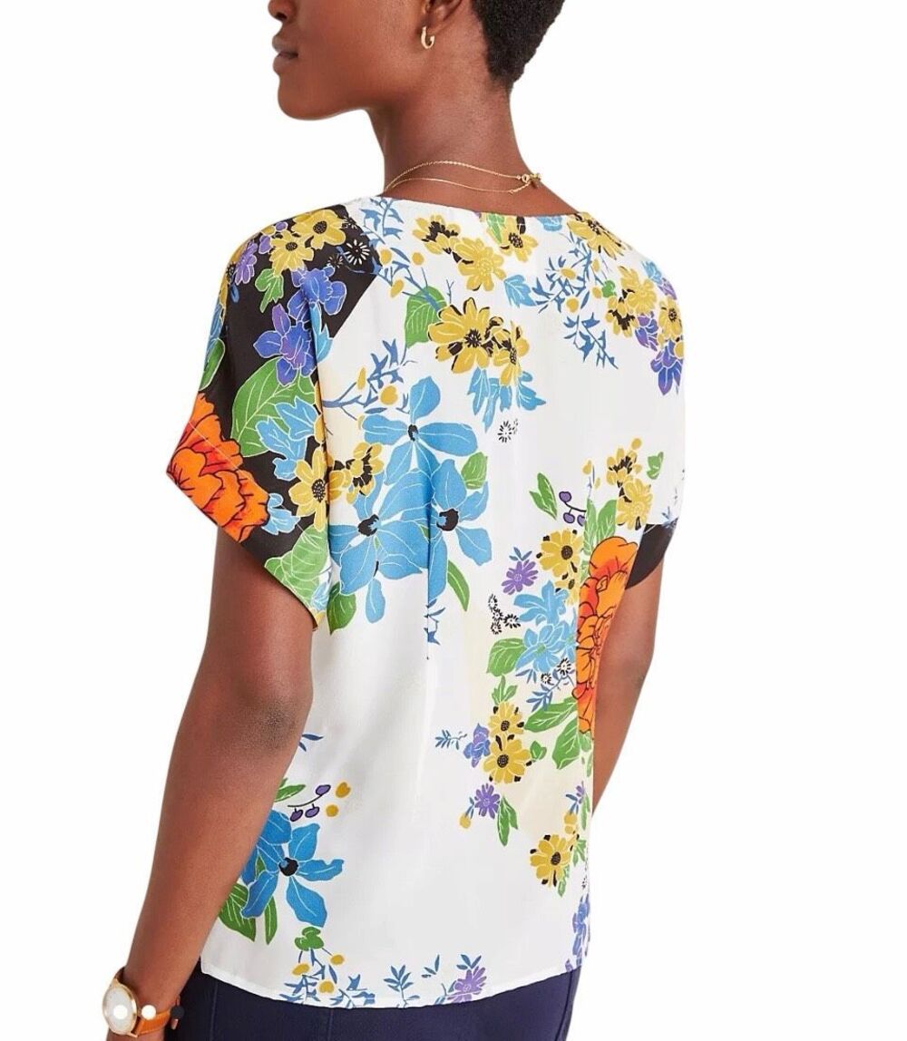 Anthropologie Maeve Clover Cowl Neck Pullover Lightweight Floral Silk Blouse Sz - Picture 2 of 14